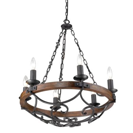 Fashionable Golden Lighting 1821 6 Bi Black Iron Madera 6 Light Candle Pertaining To Black Iron Eight Light Chandeliers (View 6 of 10)