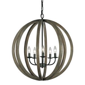 Feiss Allier Weather Oak Wood And Antique Forged Iron Four With Most Current Weathered Oak And Bronze 38 Inch Eight Light Adjustable Chandeliers (View 4 of 10)