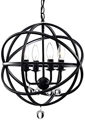 Four Light Antique Silver Chandeliers Within 2020 Benita Antique Black Metal Sphere 4 Light Crystal (View 5 of 10)