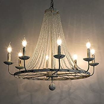 Jiuzhuo Rustic Vintage Candle Style Crystal Bead Strands With Regard To Well Known Steel Eight Light Chandeliers (View 3 of 10)