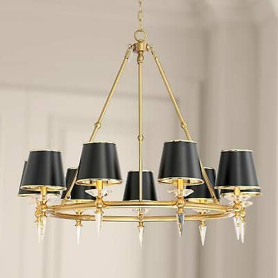 Natural Brass Six Light Chandeliers Pertaining To Most Popular Brass Large Wagon Wheel Chandelier 37 1/2" Modern Black (View 4 of 10)