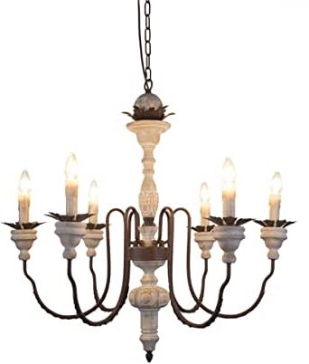 Recent French White 27 Inch Six Light Chandeliers Regarding French Country Shabby Chic Wood Chandelier With 6 Candle (View 7 of 10)