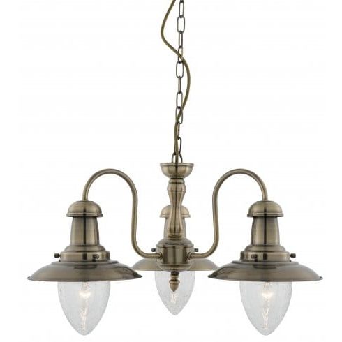 Searchlight Lighting Fisherman 3 Light Ceiling Pendant In Throughout Most Recent Antique Brass Seven Light Chandeliers (View 5 of 10)