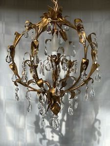 Vintage Italian Crystal Gold Gilt Tole Chandelier Clear Intended For Fashionable Antique Gild Two Light Chandeliers (View 8 of 10)