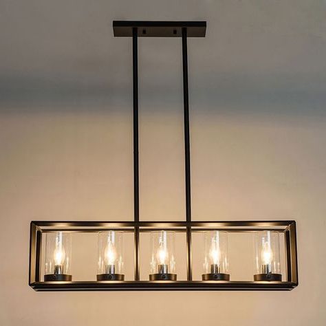 Well Liked Midnight Black Five Light Linear Chandeliers For Contemporary Black Metal Frame 5 Light Kitchen Island (View 7 of 10)