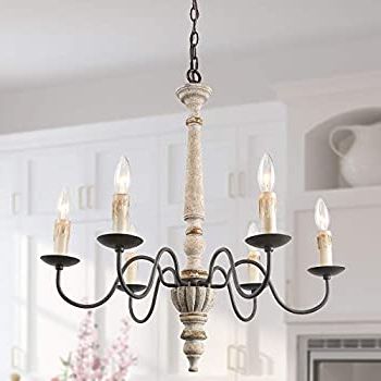 Widely Used Laluz French Country Chandelier White Distressed Wood Within French White 27 Inch Six Light Chandeliers (View 3 of 10)