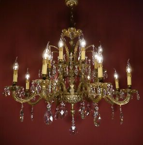 Antique Brass Crystal Chandeliers With Regard To Current Heavy Old Brass Spanish Chandelier Crystal Vintage (View 6 of 10)