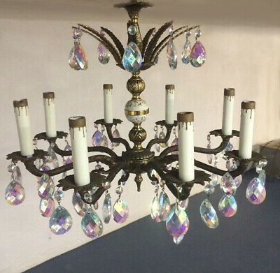 Antique Brass Crystal Chandeliers Within Most Up To Date Vintage Spanish Brass Porcelain 8 Light Fixture Chandelier (View 5 of 10)