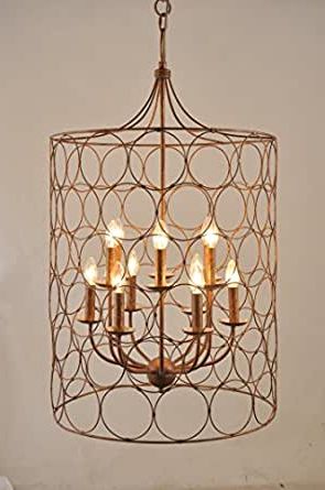 Antique Gold Pendant Lights Pertaining To Best And Newest Nova Distressed Antique Gold Cage 12 Light Chandelier With (View 4 of 10)