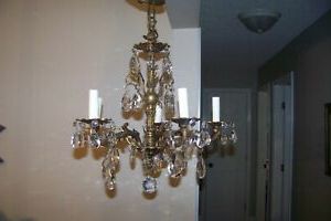 Antique Old Spanish Brass Chandelier Small Vintage W In Recent Antique Brass Crystal Chandeliers (View 7 of 10)