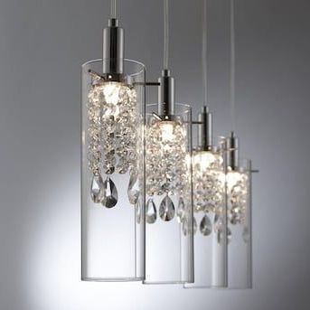Bazz Glam Chrome Glam Clear Glass Cylinder Led Pendant With Regard To Well Liked Chrome And Crystal Led Chandeliers (View 5 of 10)