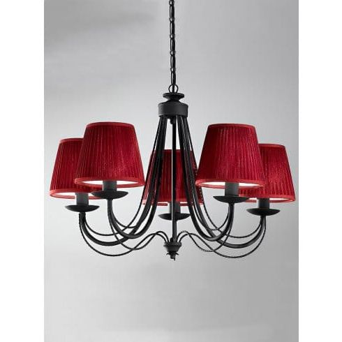 Black Shade Chandeliers In Widely Used 5 Light Chandelier In A Black Finish With Burgundy Pleated (View 10 of 10)