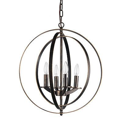 Bronze Metal Chandeliers Throughout Best And Newest 4 Light Antique Bronze Iron Rings Globe Chandelier Ceiling (View 9 of 10)