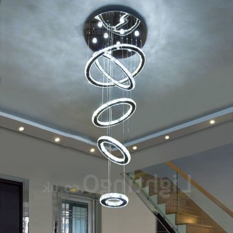 Dimmable 5 Rings Modern Led Crystal Ceiling Pendant Light Intended For Preferred Wood Ring Modern Wagon Wheel Chandeliers (View 2 of 10)