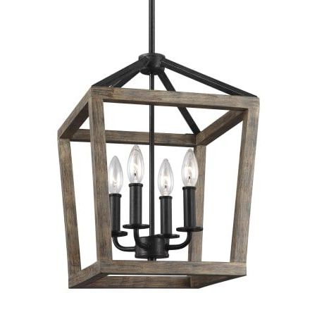 Famous Feiss F3190/4wow/af Weathered Oak Wood / Antique Forged Throughout Weathered Oak Wood Chandeliers (Photo 4 of 10)