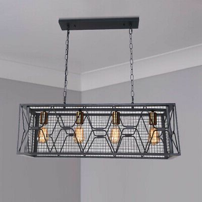 Farmhouse 4 Lights Chandelier Linear Kitchen Island Metal Intended For Famous Brass And Black Led Island Pendant (View 3 of 10)