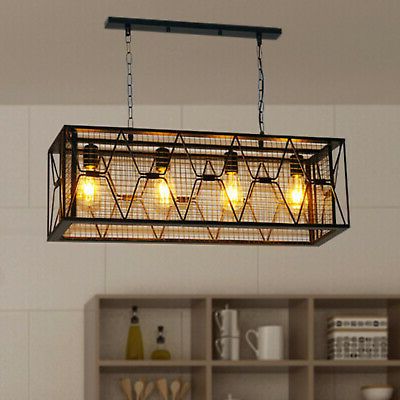 Farmhouse 4 Lights Chandelier Linear Kitchen Island Metal Intended For Latest Kitchen Island Light Chandeliers (View 8 of 10)