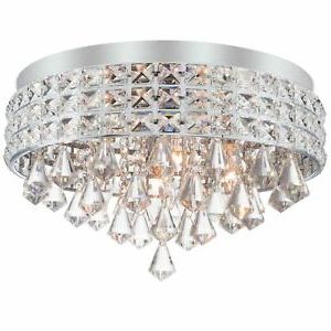 Fashionable Revel Gemma 15" 4 Light Flush Mount Crystal Chandelier Regarding Brushed Nickel Crystal Pendant Lights (View 1 of 10)