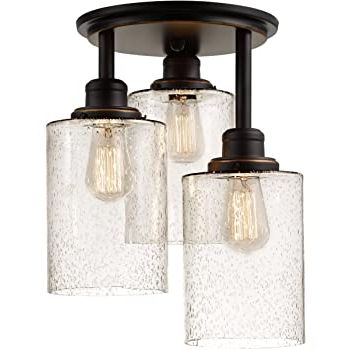 Golden Bronze And Ice Glass Pendant Lights In Most Up To Date Amber Scroll Rustic Ceiling Light Semi Flush Mount Fixture (View 9 of 10)