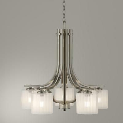 Hampton Bay Sheldon 5 Light Dimmable Brushed Nickel Intended For Popular Brushed Nickel Modern Chandeliers (View 6 of 10)