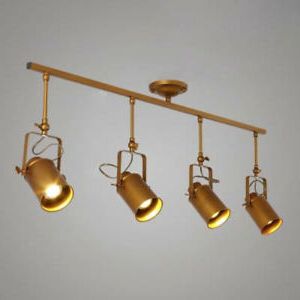 Industrial Retro 4 Light Gold Track Ceiling Lamp Spotlight With Fashionable Antique Gold Pendant Lights (View 3 of 10)