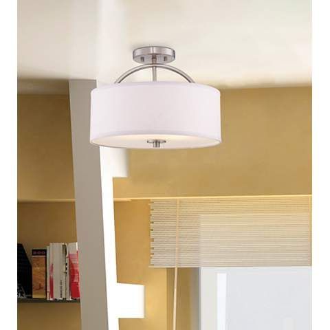 Most Up To Date Brushed Nickel Pendant Lights Within Possini Euro Halsted 15" Wide Brushed Nickel Ceiling Light (View 5 of 10)