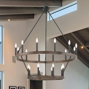 Most Up To Date Weathered Oak Wagon Wheel Chandeliers With Gracie Oaks Blae 20 – Light Candle Style Wagon Wheel (View 2 of 10)