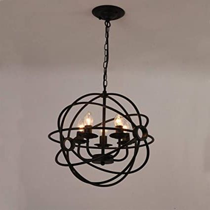 Newest 5 Light Orb Chandelier, Sphere Orb Hanging Lights For Pertaining To Bronze Sphere Foyer Pendant (View 5 of 10)
