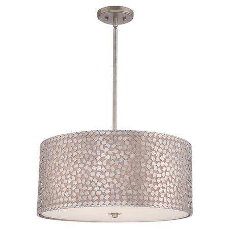 Newest Distressed Cream Drum Pendant Lights With Regard To Metal Pendant With A Mosaic Inspired Shade. Product (Photo 10 of 10)