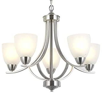 Vinluz 5 Light Contemporary Chandeliers Brushed Nickel Pertaining To Well Known Polished Nickel And Crystal Modern Pendant Lights (View 2 of 10)