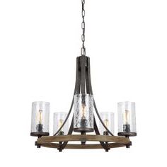 Weathered Oak Wagon Wheel Chandeliers Regarding Newest Feiss Angelo Distressed Weathered Oak And Slated Grey (View 6 of 10)