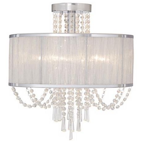 Well Known Ellisia 19 3/4"w Silver Organza Shade Chrome Ceiling Light In Organza Silver Pendant Lights (View 8 of 10)