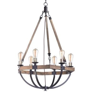 Widely Used Weathered Oak Wagon Wheel Chandeliers Intended For Maxim Lighting Lodge 8 Light Weathered Oak / Bronze (View 7 of 10)