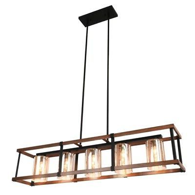 Wood Kitchen Island Light Chandeliers Pertaining To Newest 5 Lights Modern Farmhouse Chandelier Linear Kitchen Island (View 6 of 10)
