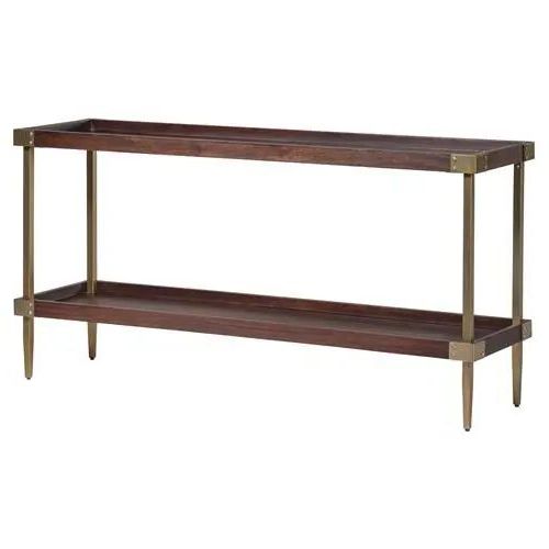 1 Shelf Console Tables With Fashionable Aveah Mid Century 1 Shelf Brown Wood Brass Accent Narrow (View 6 of 10)