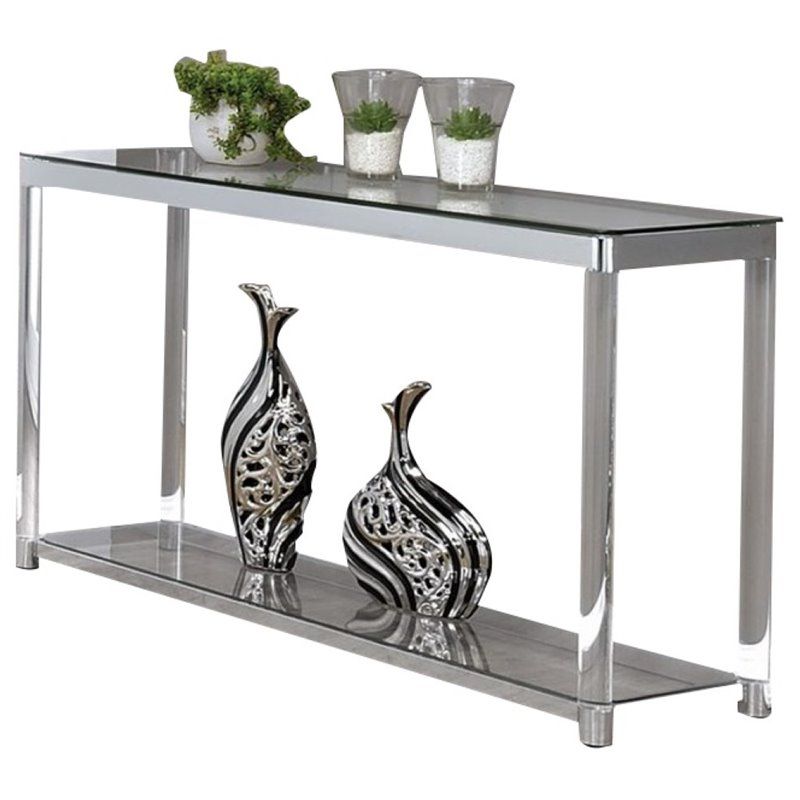 1 Shelf Console Tables With Regard To Favorite Pemberly Row 1 Shelf Glass Top Console Table In Chrome And (View 1 of 10)