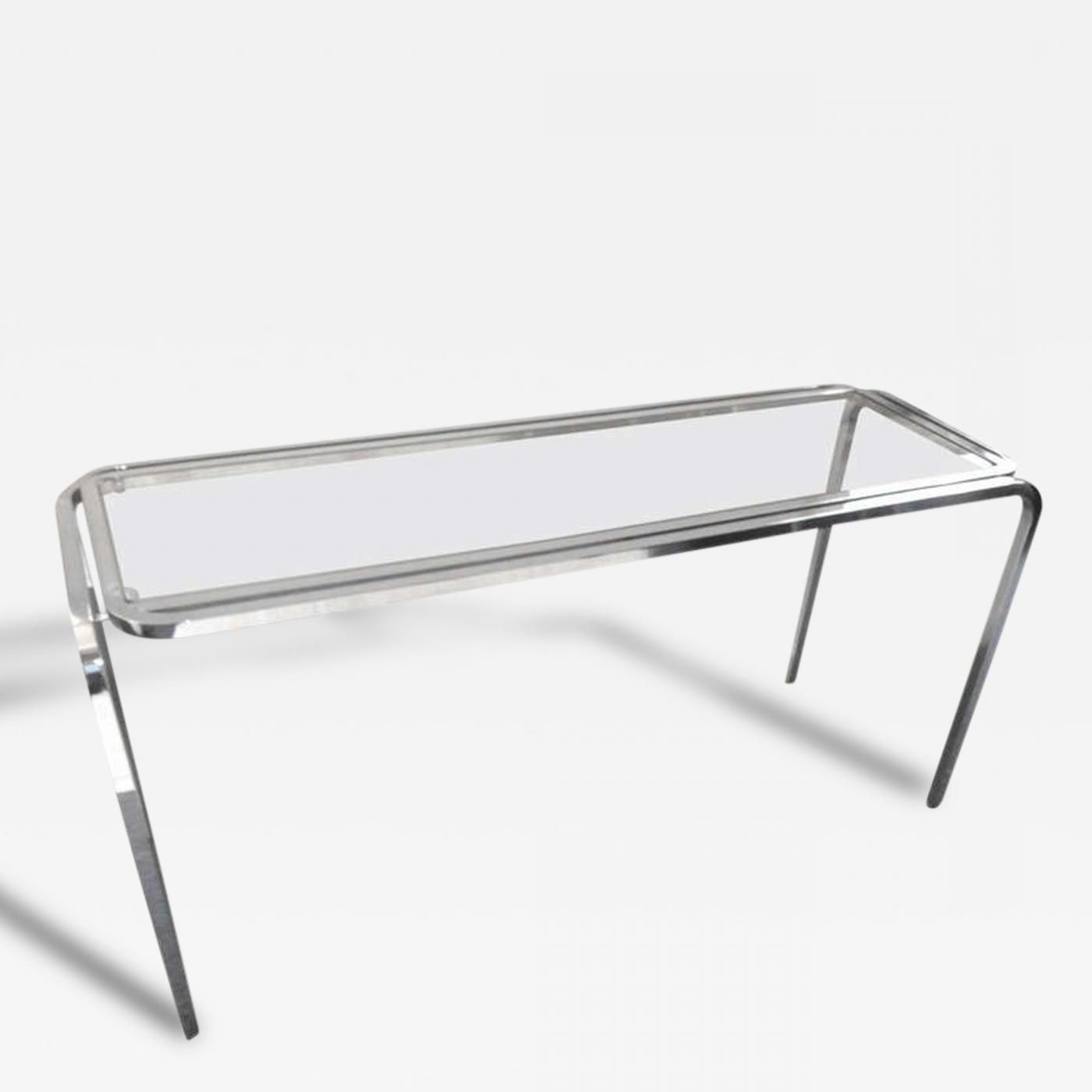 1970's Polished Chrome Glass Sofa Table Inside Most Recent Polished Chrome Round Console Tables (View 10 of 10)