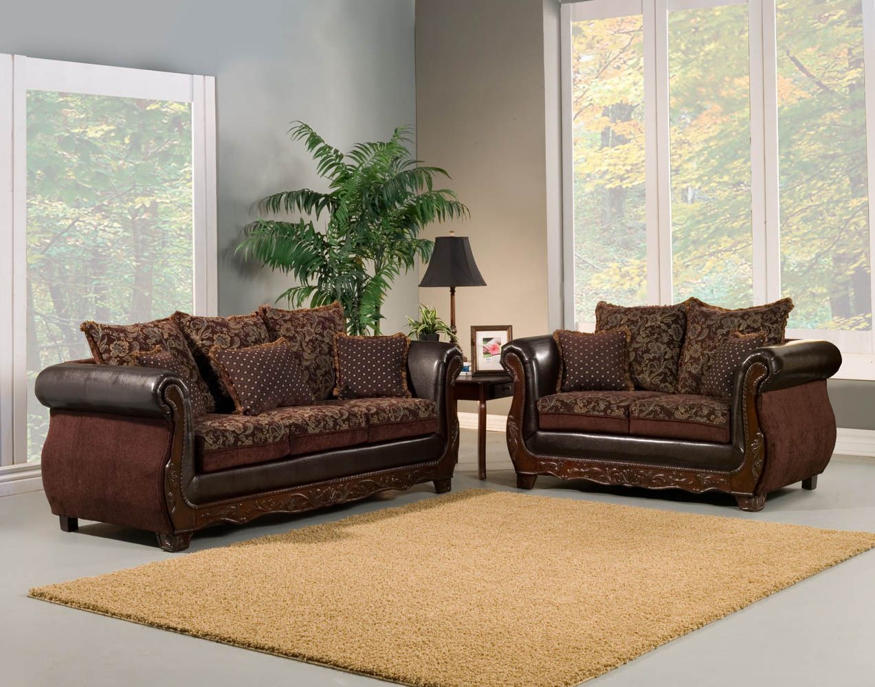 2 Piece Brown Traditional Sofa Set Regarding Recent 2 Piece Round Console Tables Set (View 2 of 10)