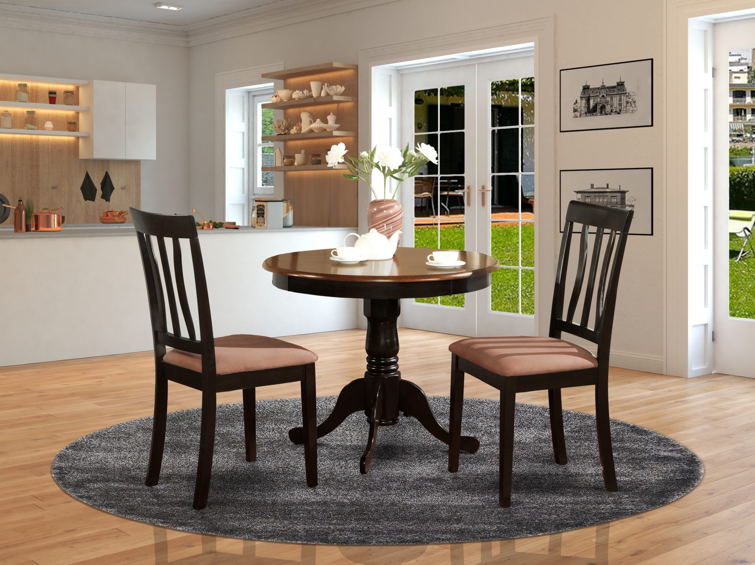 2 Piece Round Console Tables Set With Regard To Well Known Anti3 Blk C 3 Pc Kitchen Table Set Round Kitchen Table (View 5 of 10)