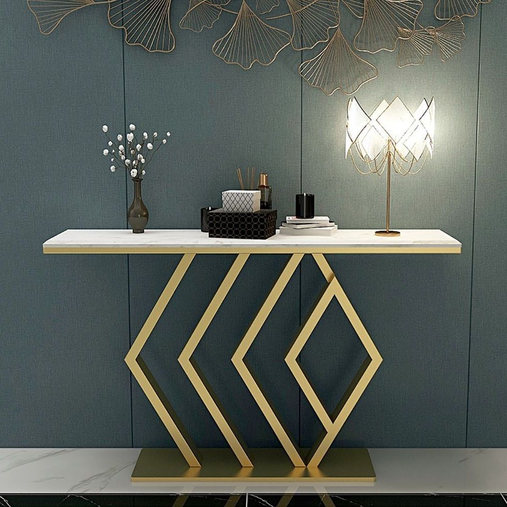 2019 Faux White Marble And Metal Console Tables Throughout White Rectangular Narrow Console Table Luxury Modern Faux (View 1 of 10)