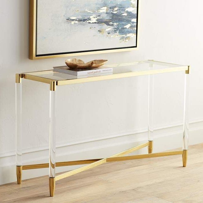 2019 Stefania 50" Wide Gold And Acrylic Modern Console Table Intended For Acrylic Console Tables (View 3 of 10)