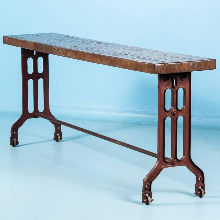 2020 Metal Legs And Oak Top Round Console Tables Inside Long American Made Industrial Reclaimed Oak Console Table (View 3 of 10)