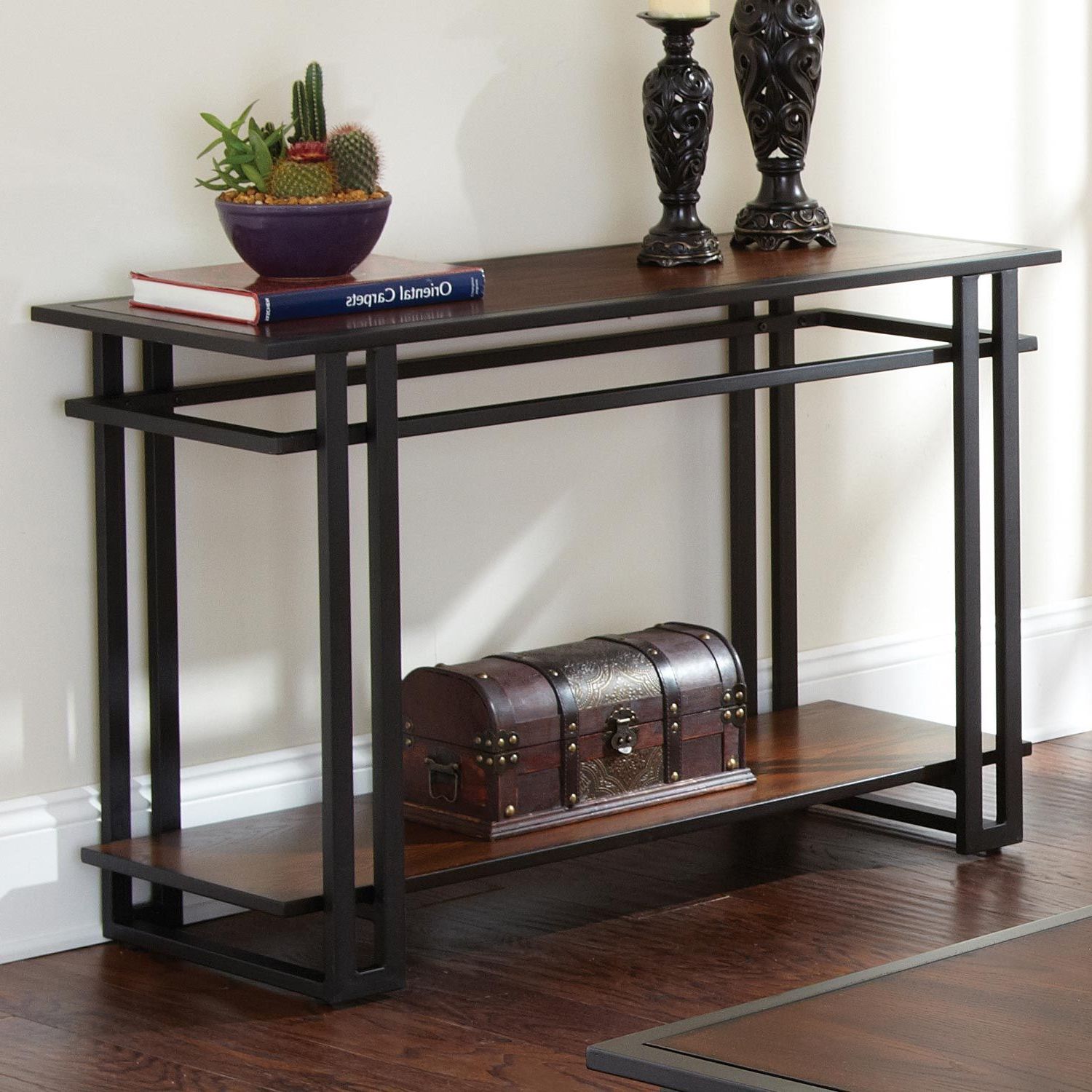 2020 Micah Console Table – Cherry Wood, Black Metal (View 9 of 10)