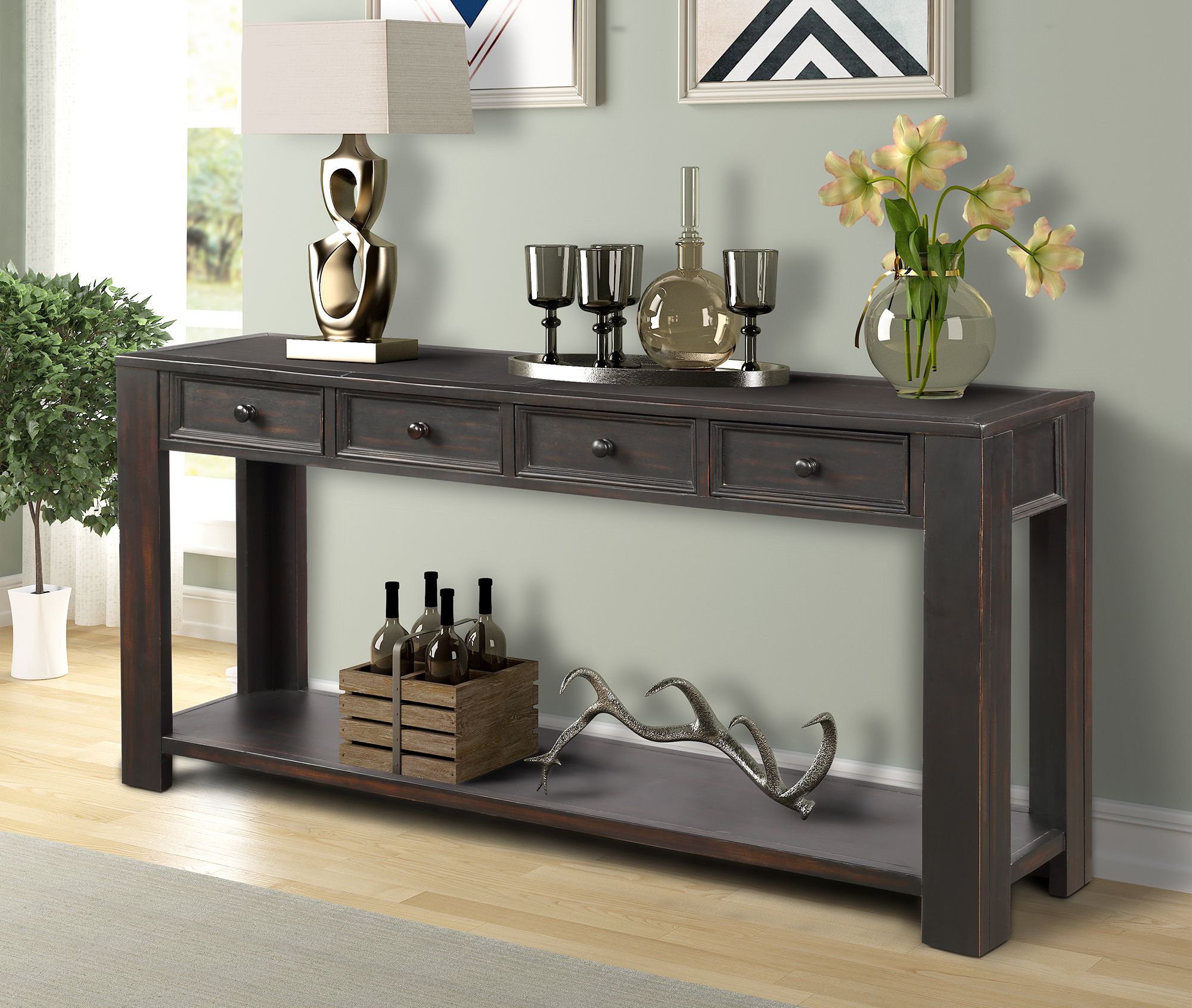 2020 Modern Farmhouse Console Tables With Regard To Entryway Table With 4 Storage Drawers, 64"×15"×30" Wood (View 3 of 10)
