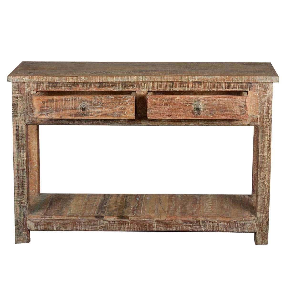 2020 Rustic Reclaimed Wood Naturally Distressed Hall Console Table Pertaining To Square Weathered White Wood Console Tables (View 7 of 10)
