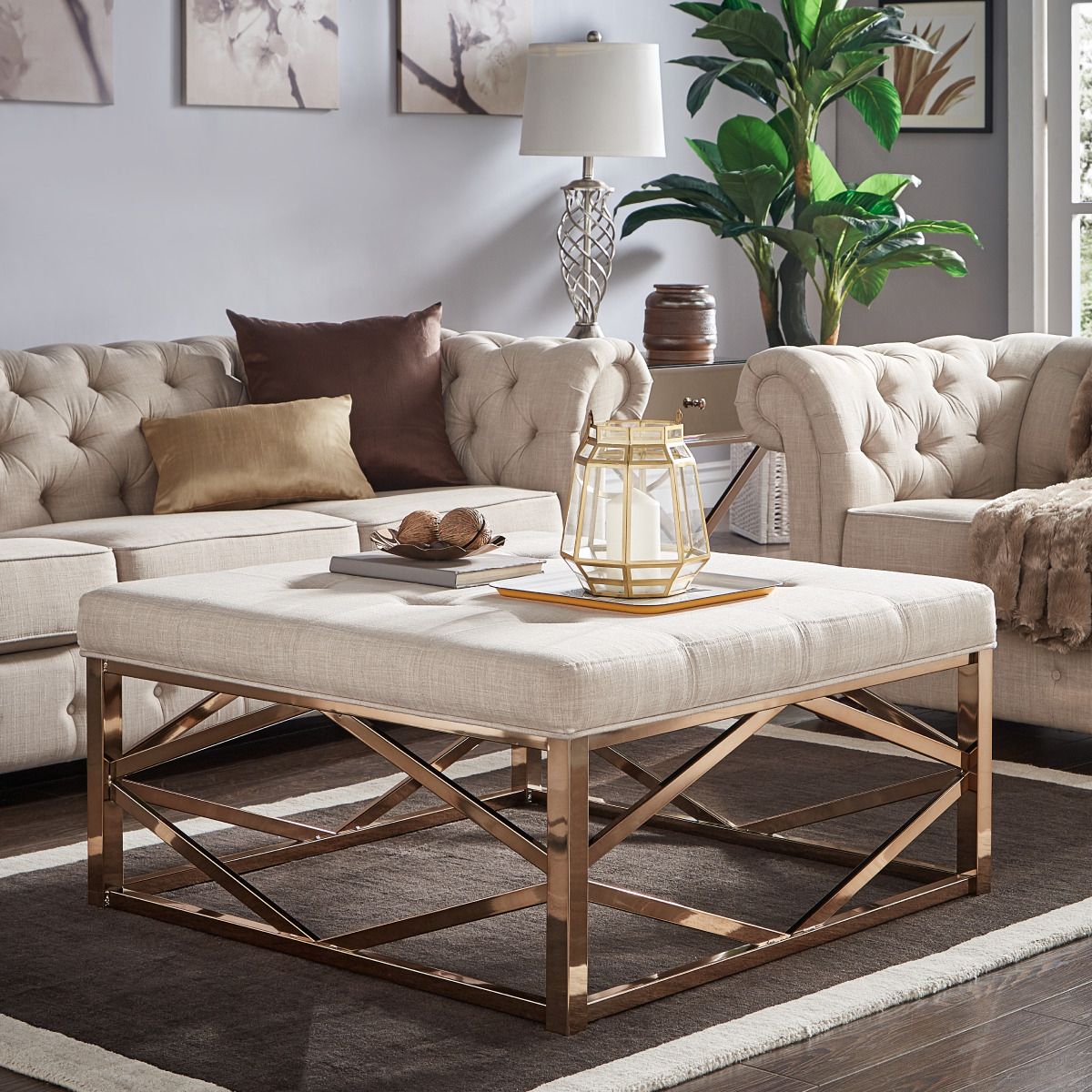 2020 Tufted Ottoman Console Tables With Regard To Weston Home Libby Dimpled Tufted Cushion Ottoman Coffee (View 3 of 10)