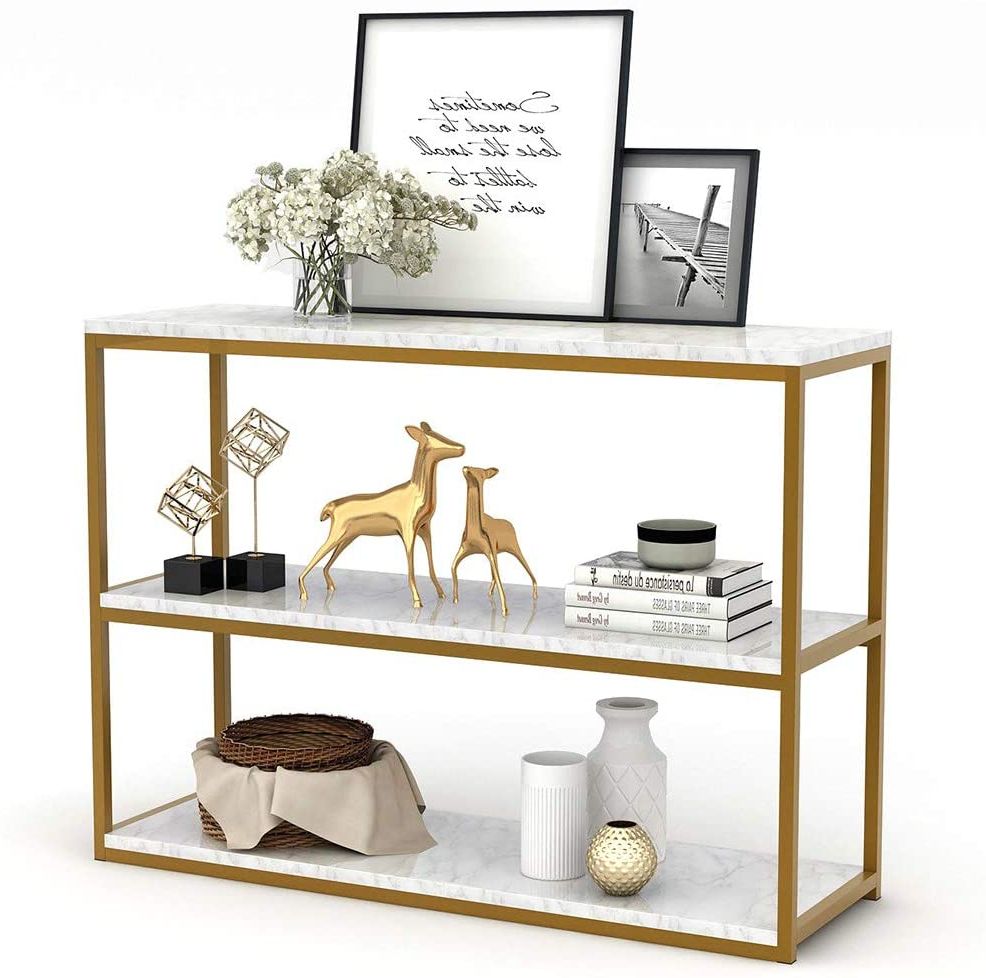 3 Tier Console Table, Gold Sofa Entry Table With Faux Within Popular White Marble And Gold Console Tables (View 10 of 10)