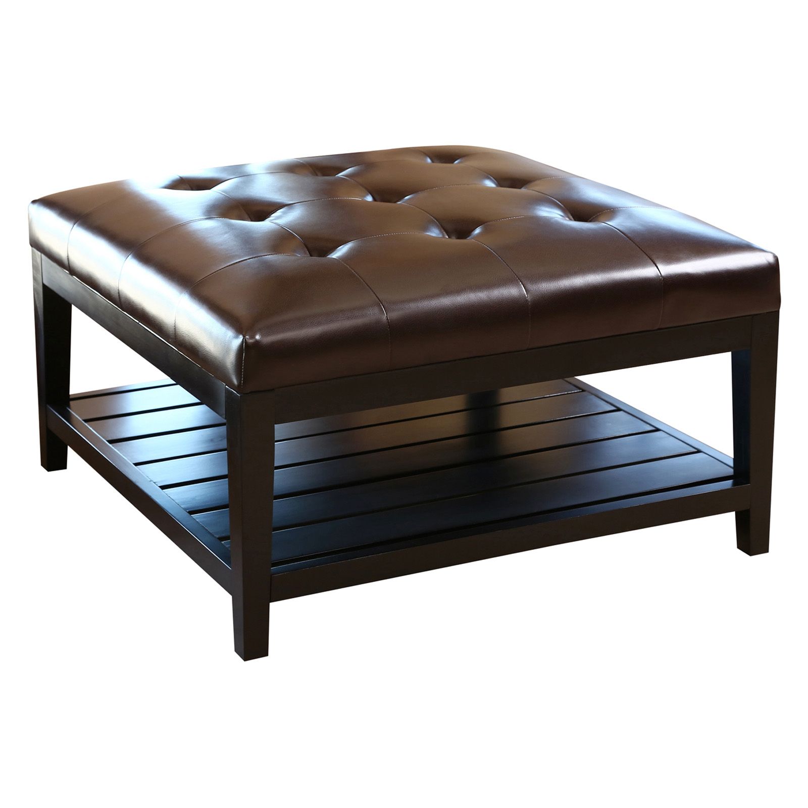 Abbyson Living Villagio Tufted Leather Square Coffee Table For Popular Tufted Ottoman Console Tables (View 5 of 10)