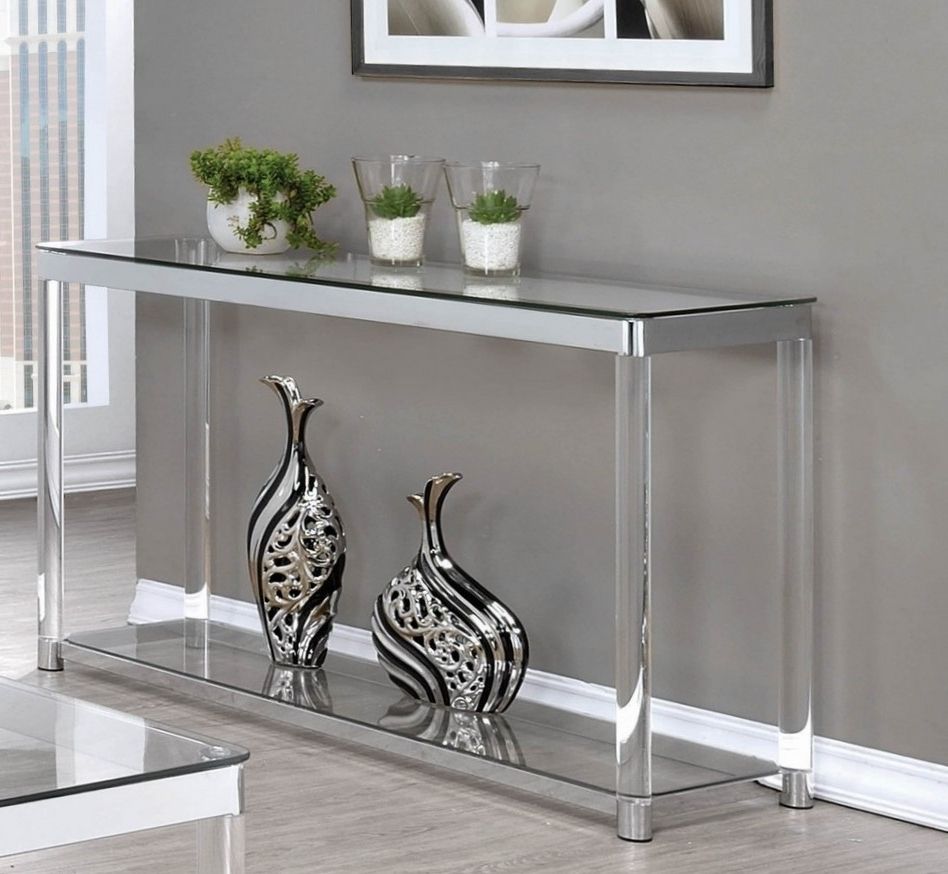 Adriana Chrome & Acrylic Sofa Table With Glass Topcoaster With Regard To Widely Used Silver And Acrylic Console Tables (View 6 of 10)