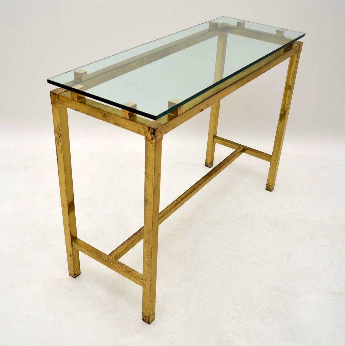 Antique Brass Aluminum Round Console Tables Within Trendy Retro Brass & Glass Console Table Vintage 1970's (View 4 of 10)